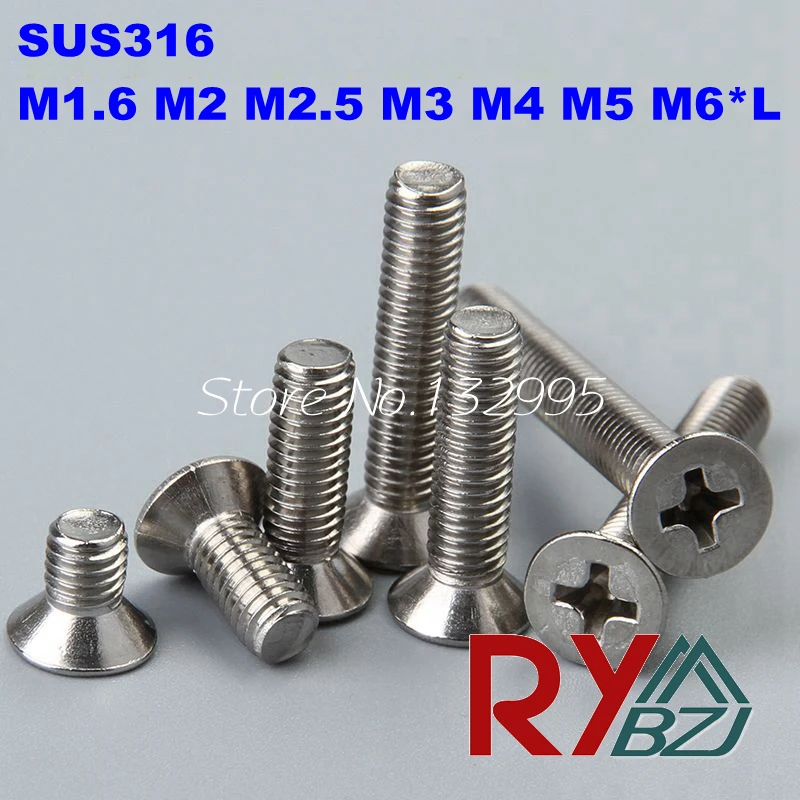 100pcs/lot M1.6/M2/M2.5/M3/M4/M5/M6*L DIN965 Stainless steel A4 Flat Head Machine Screw SUS 316 | Обустройство дома