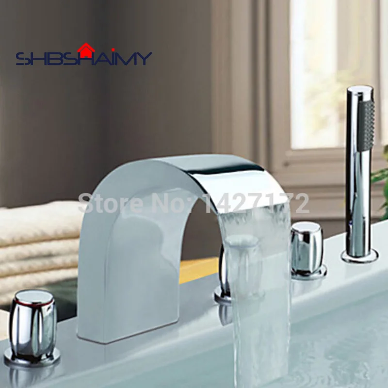 Modern New Bathroom Deck Mounted Polished Chrome Brass Waterfall