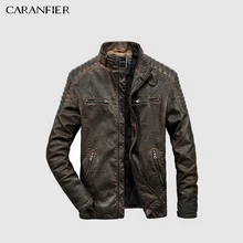 CARANFIER мужские кожаные куртки высокого качества зимние винтажные мотоциклетные Пальто Стенд воротник молния Карманы Твердые Пальто Верхняя одежда