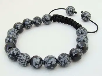

Wholesale 10 Strands Men's bracelet all 10mm Snowflake Obsidian Gems Round beads