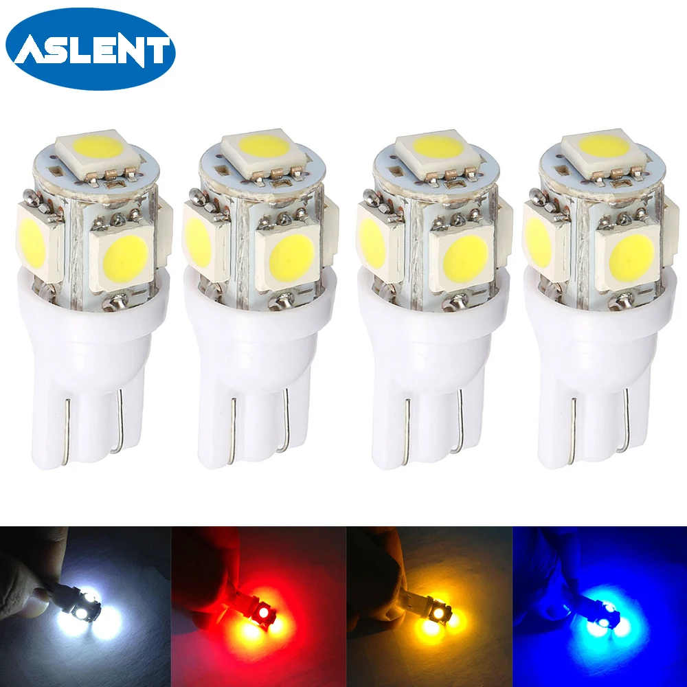 Aslent 4 шт. W5W 5-5050 SMD автомобиля T10 светодиодный 194 168 Клин Замена инструмент Панель лампы белого и синего цвета лампы для Габаритные огни 12В