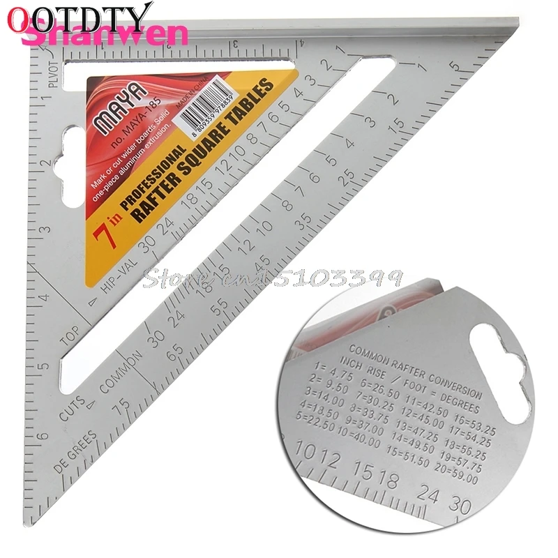 

OOTDTY 7" Square Carpenter's Measuring Ruler Layout Tool Triangle Angle Protractor Drop Ship