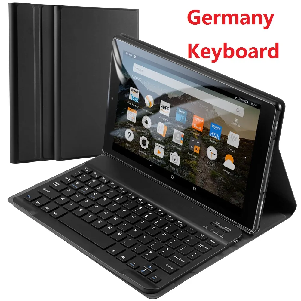 Germany Keyboard Для Amazon Kindle Fire HD 10 чехол 10," Съемная Британская клавиатура Bluetooth кожаная Магнитная Адсорбция стоячая таблетница - Цвет: Germany Keyboard