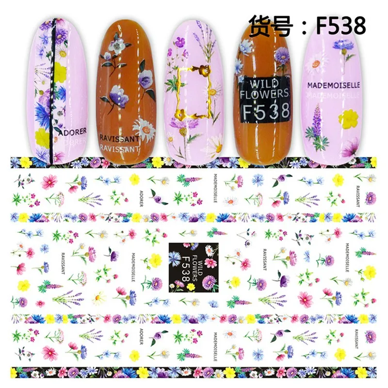 Новое поступление 5 листов 3D супер тонкие накладки-наклейки на ногти клей для накладных ногтей наклейки Маникюрный Инструмент темное украшение цветок наклейки для ногтей - Цвет: 5 sheets F538