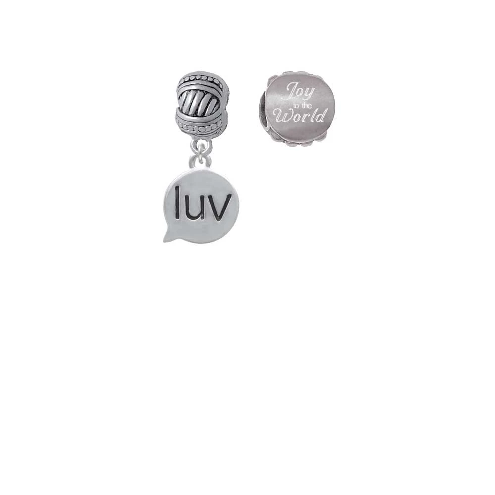 Silvertone Text Chat - luv - Love - Joy to the World Charm Beads (Set of 2)
