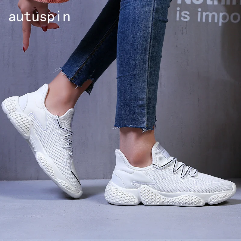 

Autuspin White Casual Shoes Woman Summer New Design Breathable Air Mesh Trainer Women's Vulcanize Shoes Comfortable Vulcanized