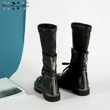 Женские ботинки до середины икры из коровьей кожи; военные ботинки; женские мотоциклетные ботинки в готическом стиле; ботинки в стиле панк; женская зимняя обувь
