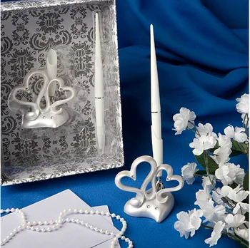 

Double Heart With Rhinestone Wedding Ceremony Pen Holder