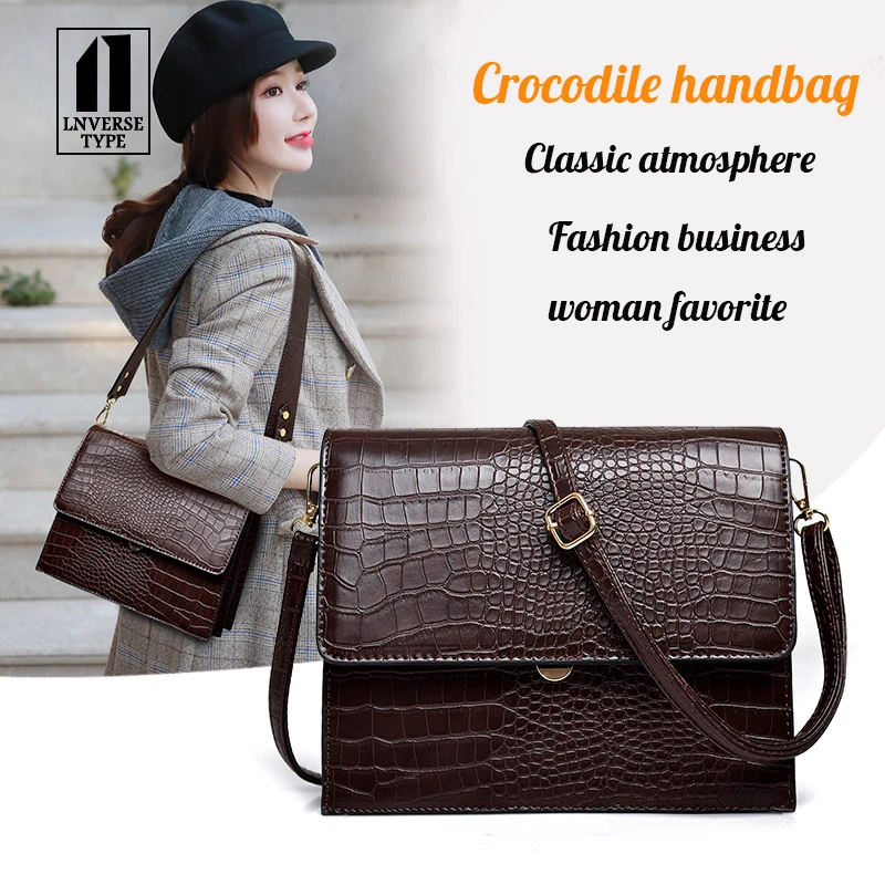

Fashion Ladies crocodile pattern handbag PU Flap Bag Designer Handbags Women Bags 2019 Black brown business Crossbody Bags 2019