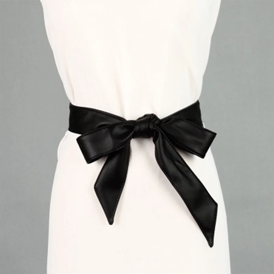 

Sweet Soft Leather Bow Knot Lace Up Waist Belts Women Solid Elegant Dress Decorative Belt Lady Simple High Quality Seven Colors