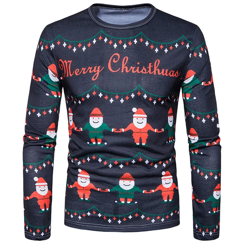 Blouse Men Winter Xmas Christmas PrintingTop Men's Long sleeved T shirt