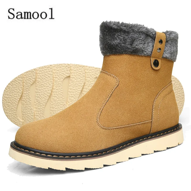 

SAMOOL Casual Shoes Breathable Handmade Shoes High Quality Winter Fur Boots Martin Boots Men Winter Snow Boots Black Colors