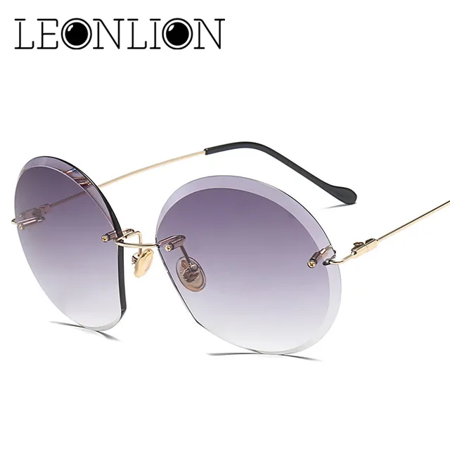 LeonLion 2018 Metal Goggle Rimless Sunglasses Women Ocean Lens Classic Brand Designer Men/Women HD Sun Glasses Women UV400 Box