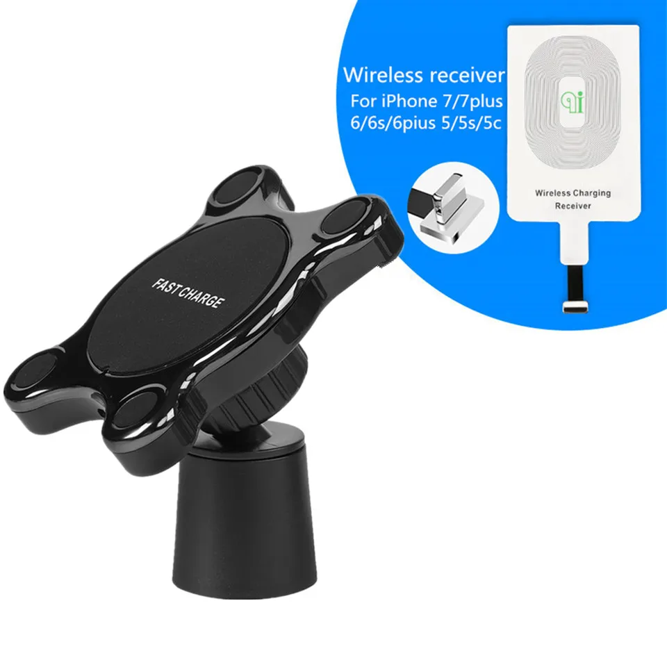 Car Charger And IOS Автомобильное крепление Qi Беспроводное зарядное устройство для iPhone XS MAX X 8 Plus Беспроводная зарядка автомобильный держатель телефона для samsung Galaxy S9 S10 S8 Note 9 - Тип штекера: Car Charger And IOS