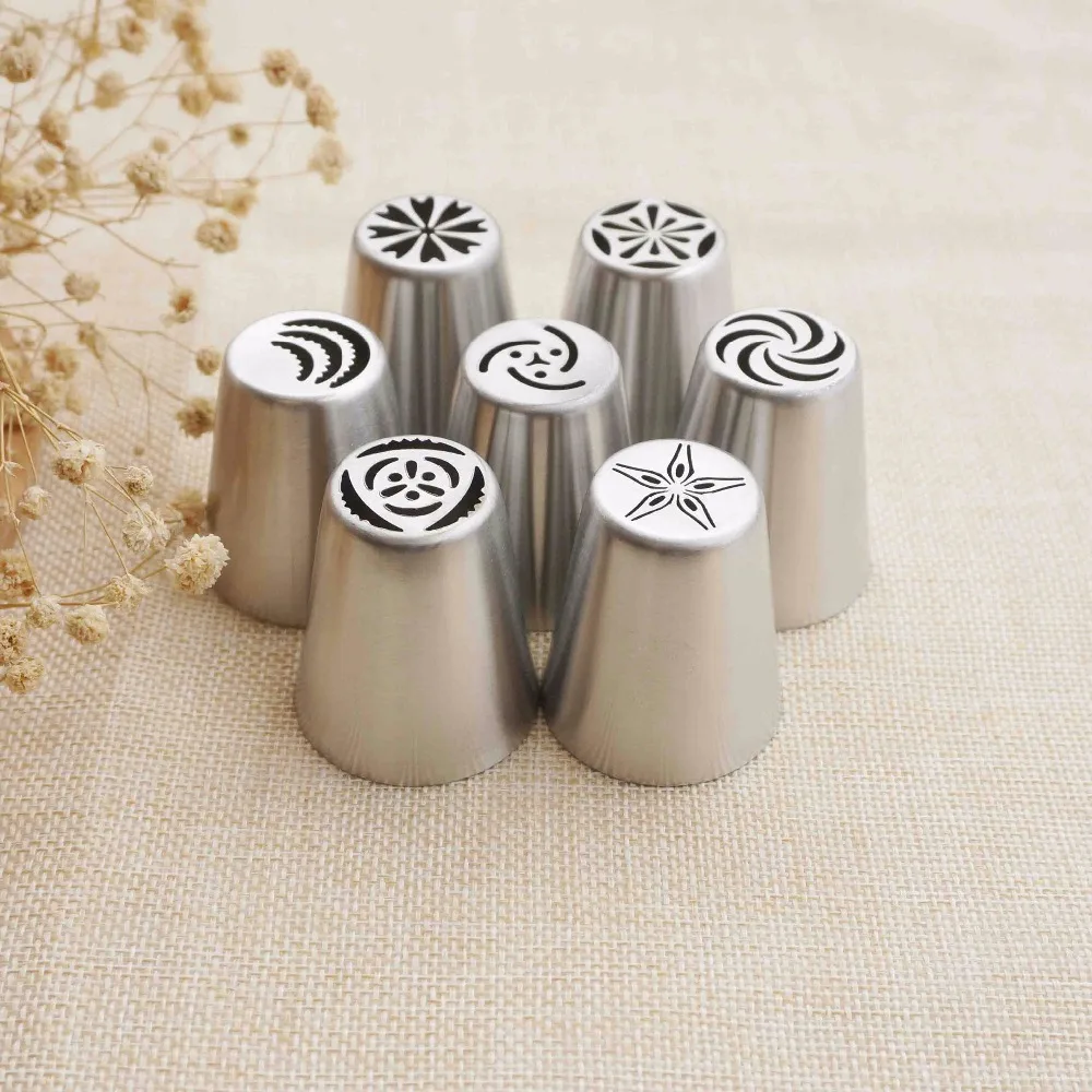

7PCS Russian Cake Piping Nozzles Tulip Icing Tip Nozzle Pastry Decorating Tips Cupcake Decorator Rose Stainless Steel