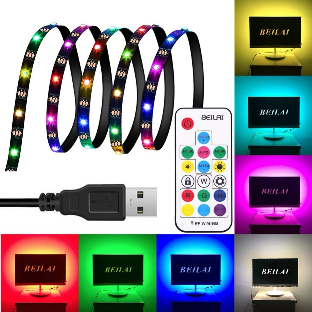 Светодиодная лента WS2812B ws2812 IC динамическая RGB USB 5050 черная ППМ подсветка