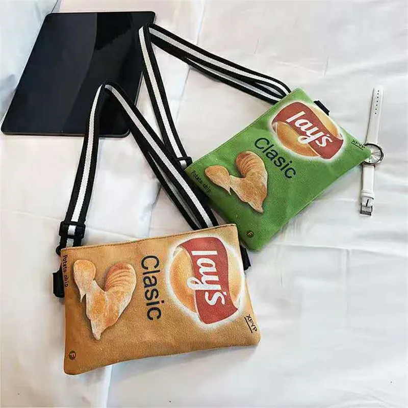 

Funny Designer Hand Bags Chips Look Women Street photography Handbags Makeup Brush Shortage Bag