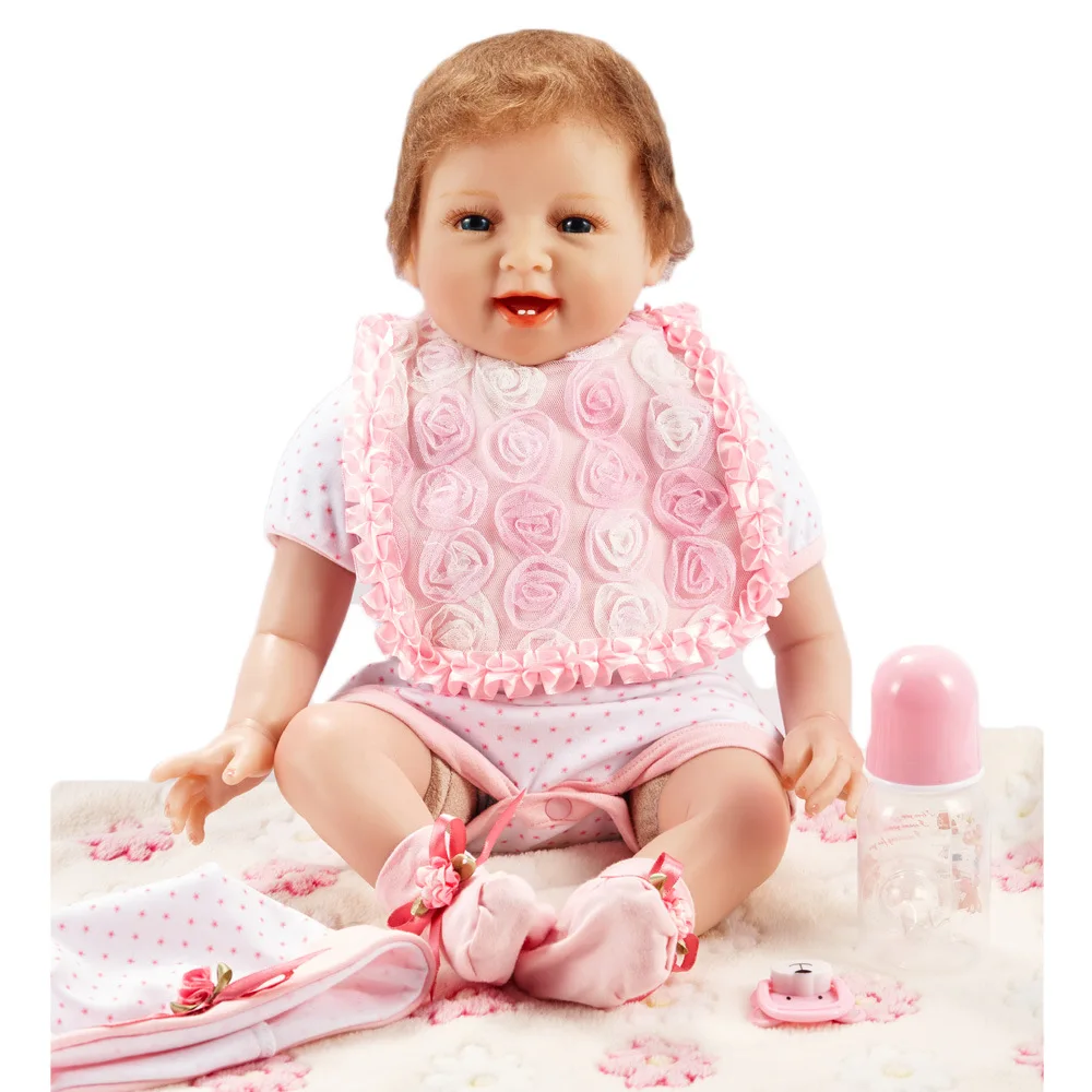 

22 inches Smile Reborn Girl Doll Soft Silicone Newborn Baby Doll with Cloth Body Toy for Kids Birthday Xmas Gift