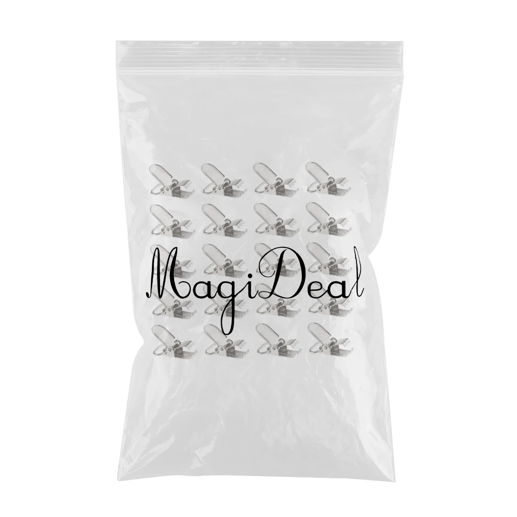 20pcs Metal Baby Pacifier Clips DIY Suspender Silver Tone Closures Clips for Making Pacifier Holders Bib Clips Toy Holder