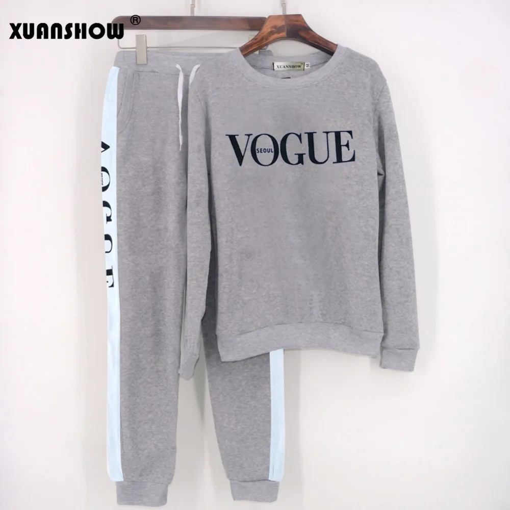 2017 Autumn Winter 2 Piece Set Women VOGUE Letters Printed Sweatshirt+Pants Suit Casual Tracksuits Long Sleeve Sportswear Outfit Women's Sets