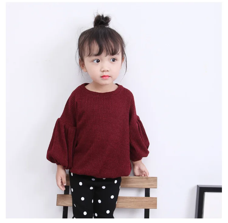 Новые осенние бордовые рубашки с рукавами-фонариками для маленьких девочек модная зимняя одежда для маленьких девочек