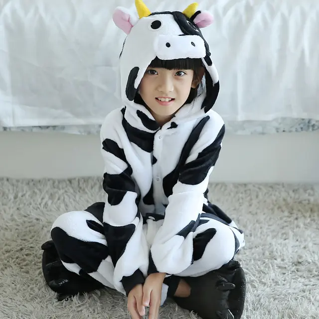 Girls Cute Dairy cow Pajamas warm Autumn Winter Homewear Children's pajamas cartoon Animal