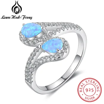

Luxury Cubic Zirconia Double Water Drop Shape Blue Fire Opal Ring 925 Sterling Silver Finger Rings Gift For Ladies(Lam Hub Fong)