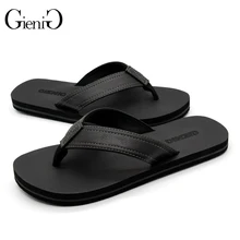 

Gienig Men's Fashion Flip Flops Casual Outdoor Sandals Home Indoor Anti-skid Shoes Black Leather Slippers for Men