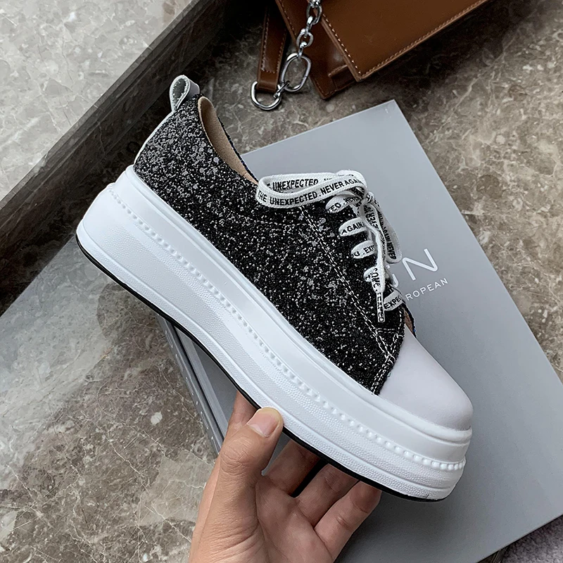 

INS hot Women's leather shoes 22-25 cm leather +Sequin cloth ladies flat student shoes autumn and winter casual shoes Loafers