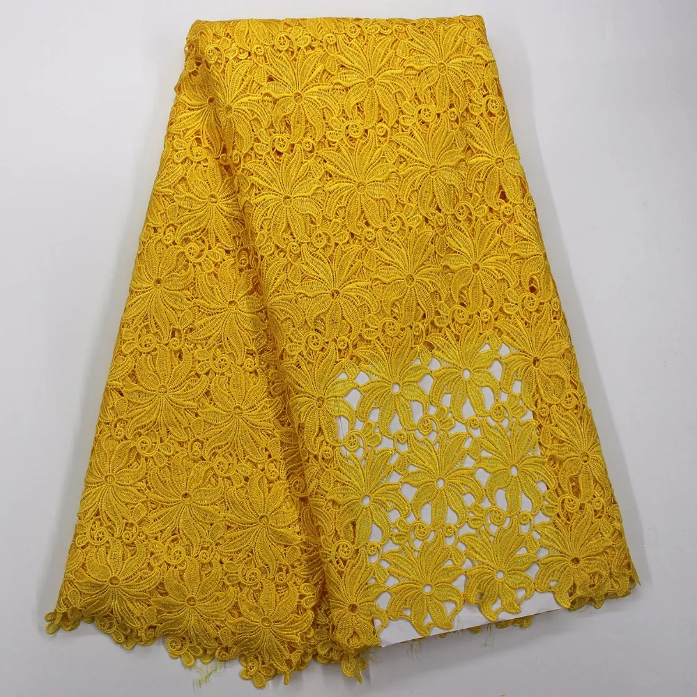 

Yellow guipure cord lace fabric high quality 2018 African blue white cord lace water soluble lace fabric for women dress