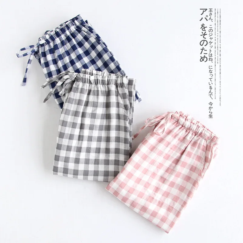Spring Couples Cotton Gauze Sleep Pants Ladies Home Tie Pajama Pant Men's Bottom Pants Sleeping Pants Woman Pajama Bottoms