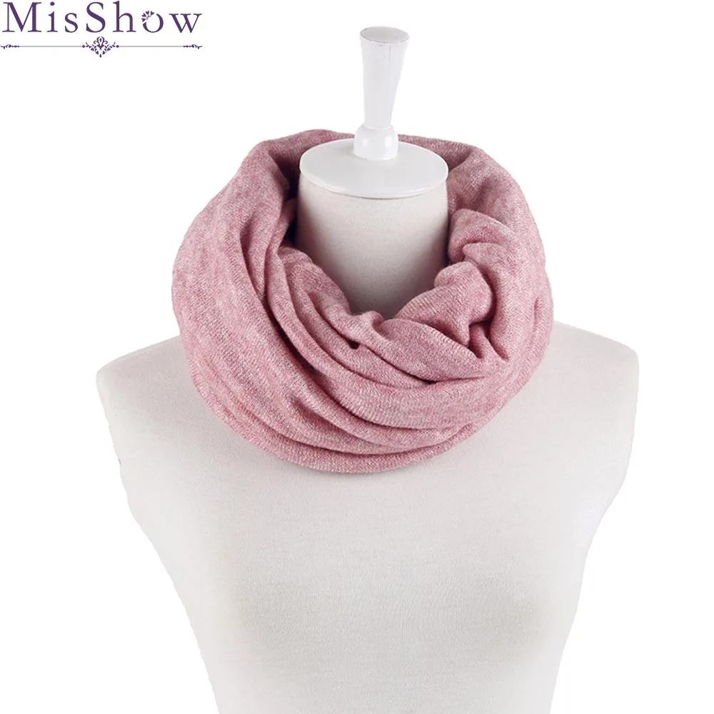 

Misshow 2019 New Autumn Winter Women's Knitted Cable Ring Scarves Hot Fashion Cotton Neck Circle Snood Scarf Female Unisex