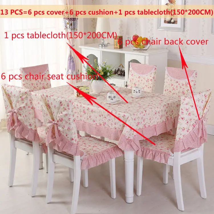 Print Dinning Tablecloth Cotton Cloth Fabric Table Cloth Chair Cover Chair Cushion Set Household Decoration Tea Table Cloth - Цвет: Pink 13pcs-150x200cm