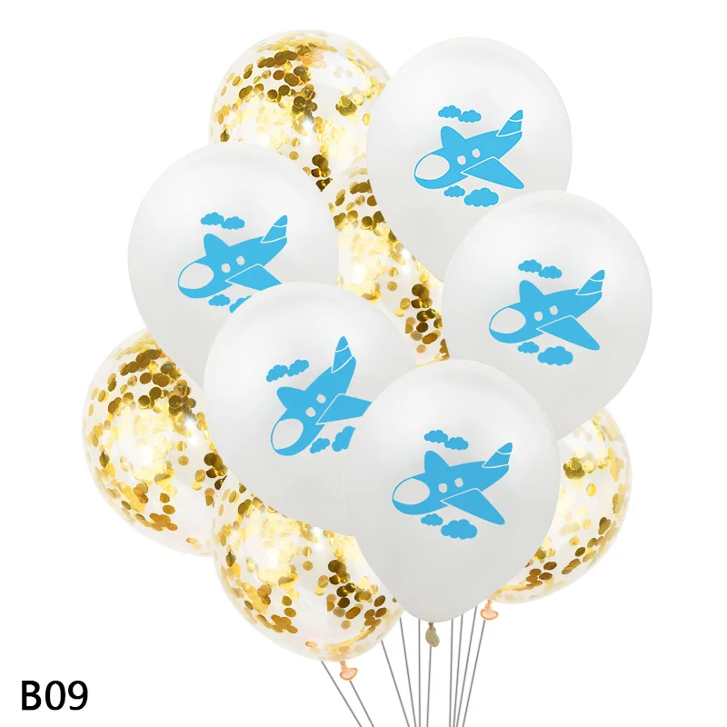 12 inch Blue Baby Shower Airplane Printed Latex Confetti Balloon Inflatable Helium Globos Wedding Birthday Party Supplies 10pcs