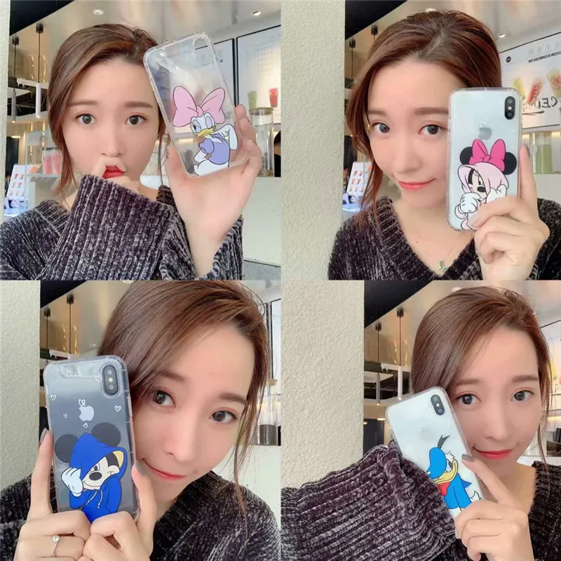 

Cartoon Mickey mouse Donald Duck Couple Kawaii anime Phone Case For iPhone cover X XR XS case silicon for coque iphone 7 8 puls