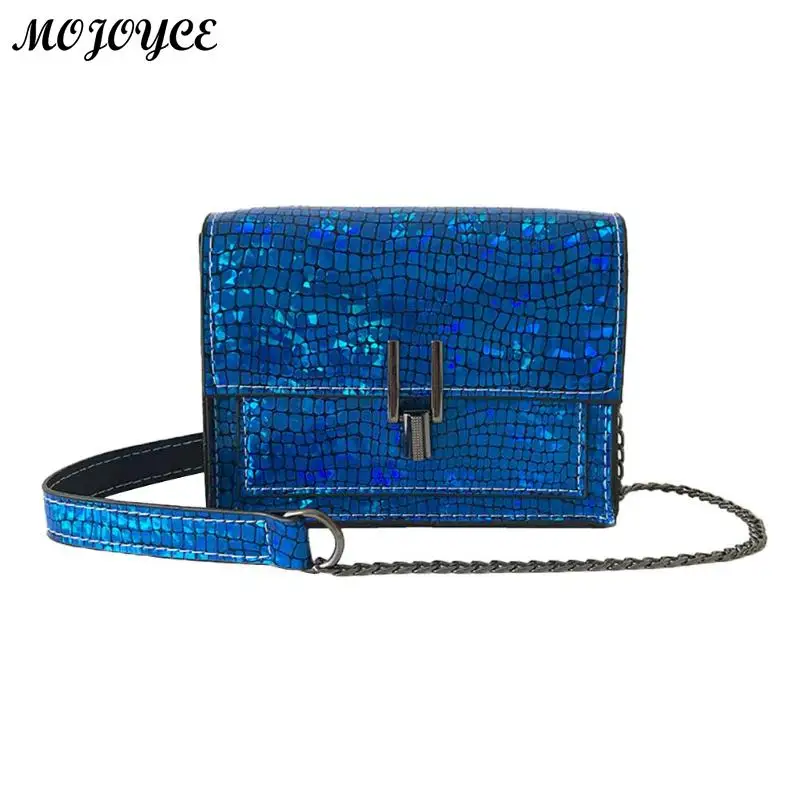 Женские лазерные кожаные сумки через плечо, сумка на плечо для девочек, сумка-мессенджер, брендовая дамская сумочка на цепочке, Сумочка Bolsas Feminina Mujer - Цвет: Синий