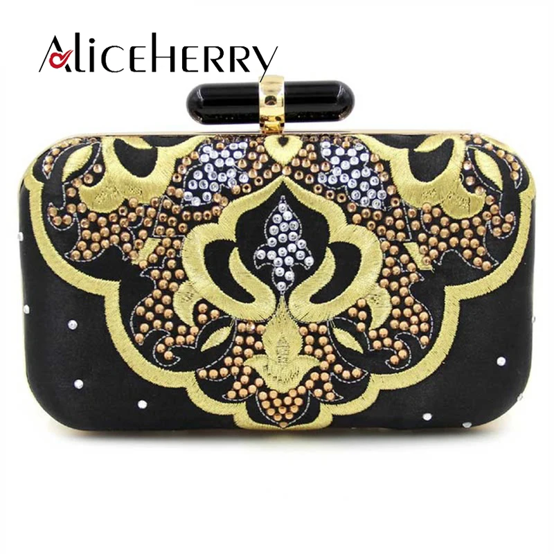 Aliceherry Luxury Designer Women Beaded Pu Clutch Embroidery Diamonds