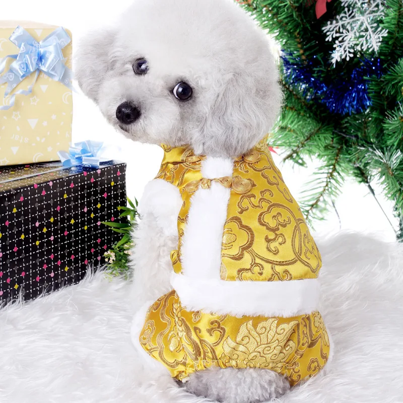 Китайская традиционная стильная одежда для домашних животных Тан дизайн теплая одежда для собак на Рождество костюмы курта для собак костюм верхняя одежда