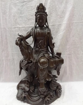 

USPS to USA S1844 23" Chinese Pure Bronze Buddhism Pray Bless Kwan-Yin GuanYin Statue Buddha Joss