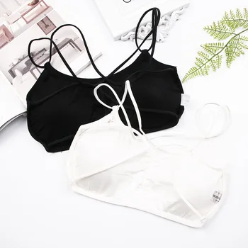 

Sexy Fashion Women Bustier Crop Top Cotton Breathable Bralette Women Tops V Neck Backless Black Bra Tank Tops Camis Cross