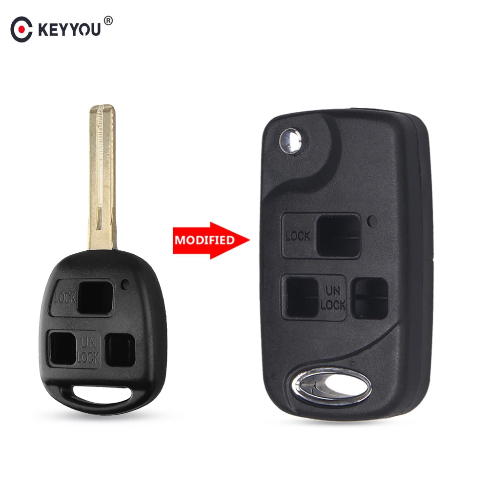 

KEYYOU Flip Folding Remote Car Key FlipShell Fob for Lexus Es Rx Lx Gs 3 Buttons Shell Case Fob
