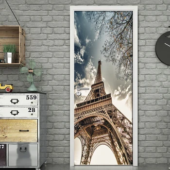 

3D Paris Tower Door Sticker Creative DIY Home Decor Decals Self-adhesive Wallpaper Waterproof Door Mural Bedroom Door Renovation