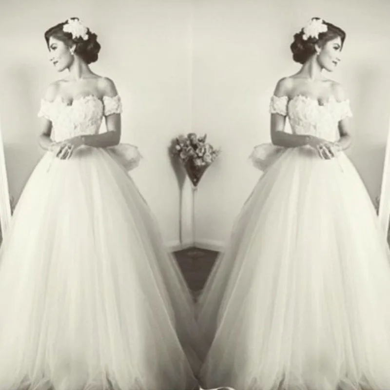 

Arabian Design Off the Shoulder Sweetheart Appliqued Ruffled Skirt Puffy Wedding Bridal Dresses 2016