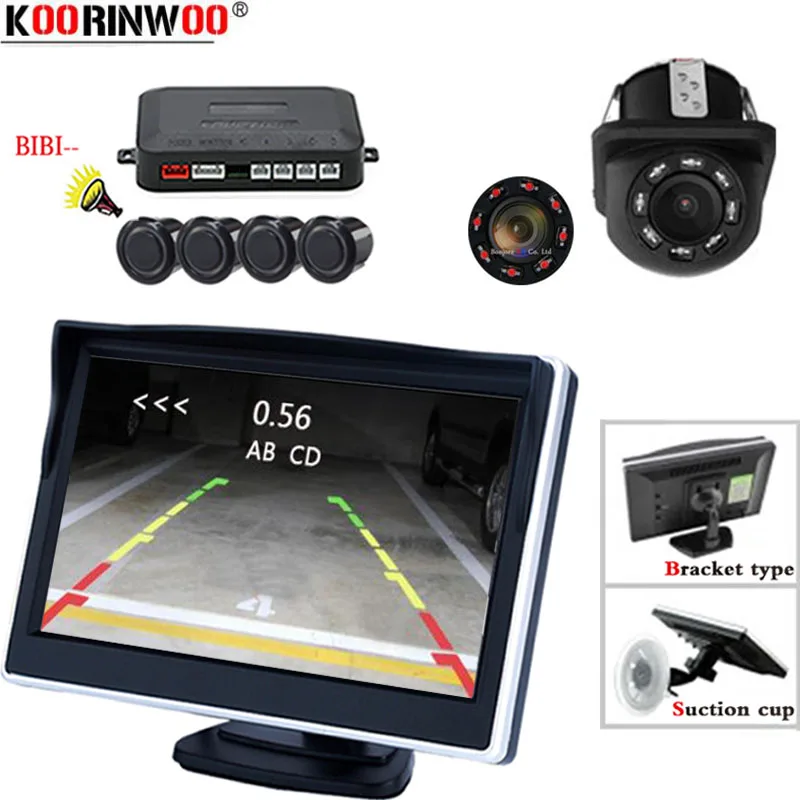 

Koorinwoo Car Parking Sensors 4 Radars Original Video System Alarm Speaker Assistance Connect Display Monitor Rearview Camera