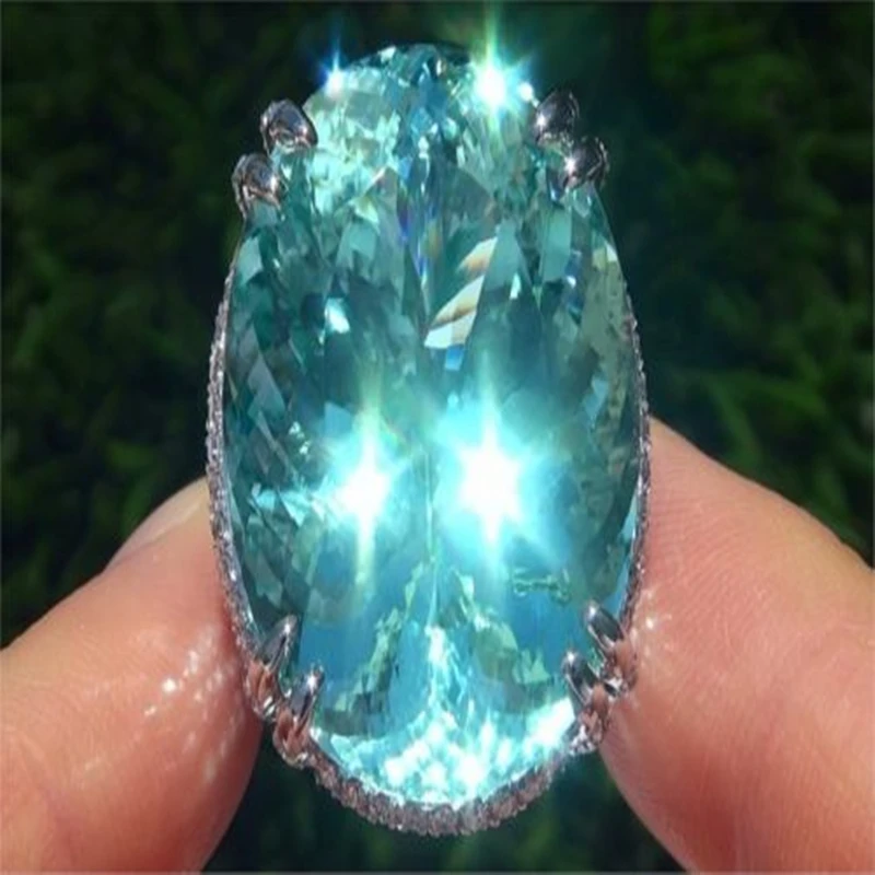 

MDNEN New Trendy Green Stone Ring Geometric Crown Round Women Ring For Wedding Engagement Party Jewelry Ring Size:5-10