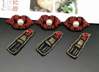 

Lips Lipsticks Beaded Patch for Clothing Sewing on Beading Applique Clothes Shoes Bags Decoration Patch DIY Craft Supplies