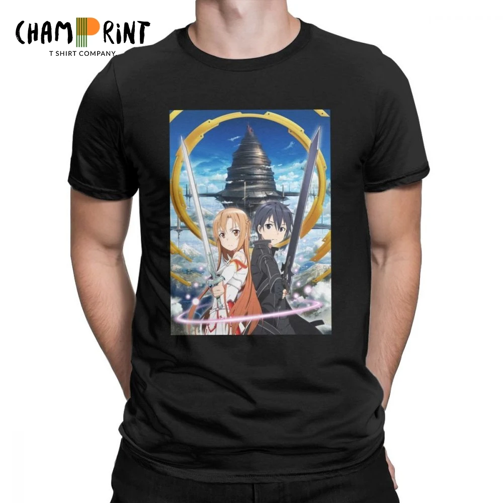 Для мужчин меч искусство онлайн футболки Асуна и Kirito SAO 2019 Мода o-образным вырезом Топы с короткими рукавами натуральный хлопок взрослая