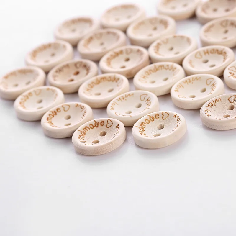 10PCS/lot Natural Color Wooden Buttons Handmade Love Letter Raoud Decorative Wood Button Craft DIY Baby Apparel Accessories