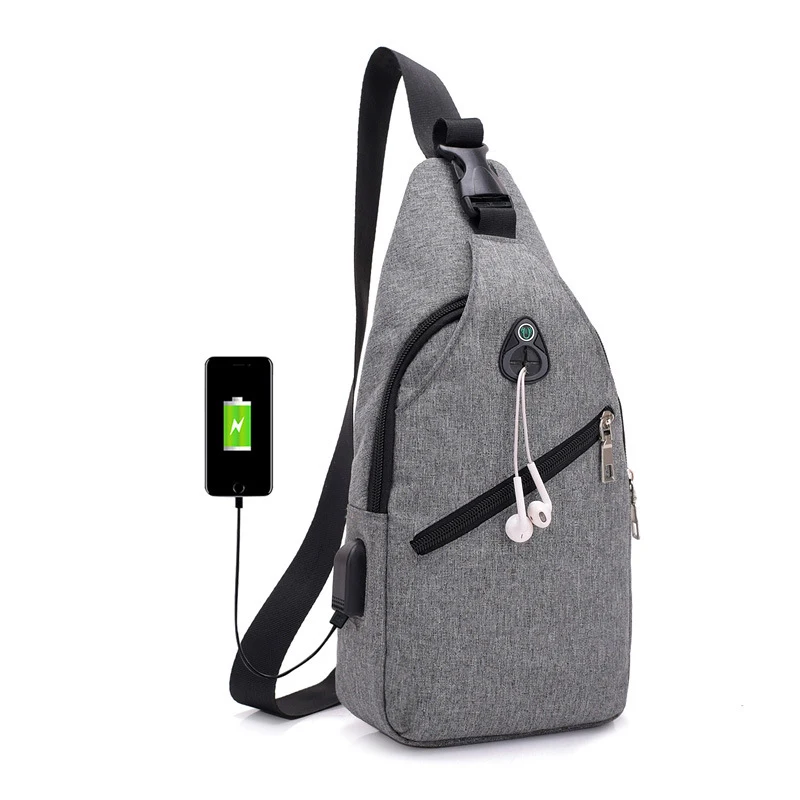 Anti Theft Chest Bag USB Charger Port Men Messenger Shoulder Bags Men