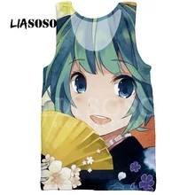 LIASOSO летняя повседневная мужская майка с 3D принтом, жилет с аниме Вокалоид Хацунэ Мику, сексуальные топы без рукавов для девочек в стиле хип-хоп, X1085